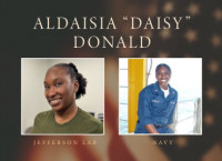 Aldaisia "Daisy" Donald at Jefferson Lab (left) and in the Navy.